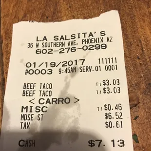 a receipt for a mexican restaurant