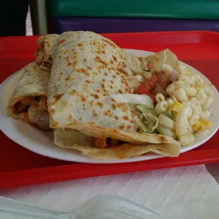 a plate of food on a tray