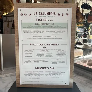 La Salumeria Menu as of December 2023