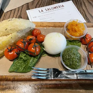12/20/22 - Burrata ($16) with Roasted Tomatoes, Basil Pesto, and Apricot Mostarda (3 for $8)