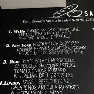 a menu on a blackboard