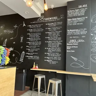 Hand written menu on black walls