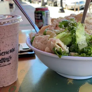 Caesar Salad, veggie juice