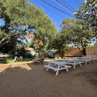 picnic tables in the back yard
