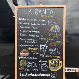 a menu on a blackboard