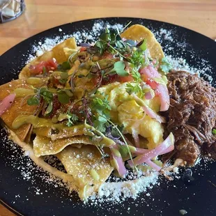 Verde chilaquiles with barbacoa