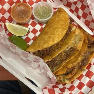 Three Piece 6&quot; Red Birria Tacos