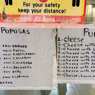 Menu for Pupusas