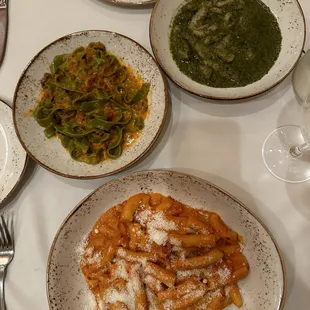 Pesto Gnocchi Della Casa, Fettuccine Verdi alla Bolognese, Penne Alla Vodka