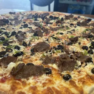 Beef (philly steak) pizza.
