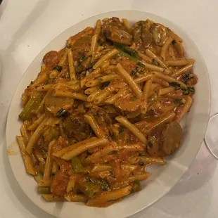 Penne alavodka with sausage