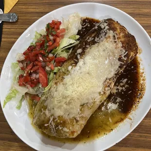Carne Asada Wet Burrito With Red and Green Sauce