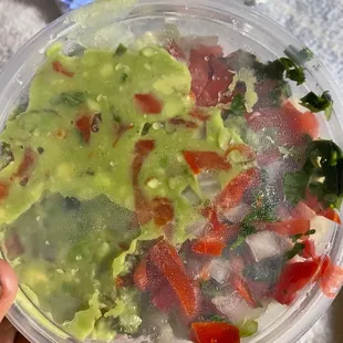 Enchilada toppings, separate from the order. Nice touch! Guac, pico and lettuce.