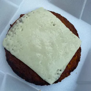  close up of a sandwich in a styrofoam container