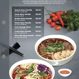 the menu for spicy noodle