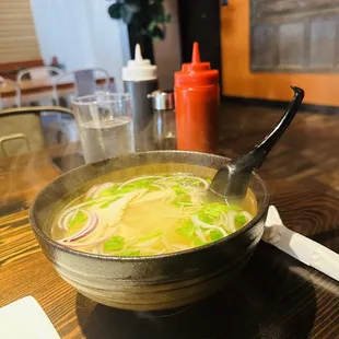 a bowl of soup on a table