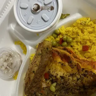 Yellow rice black beans and chicken