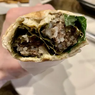 Sandwich of Stuffed Grape Leaves with Lamb &amp; Rice