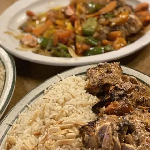 three plates of food on a table