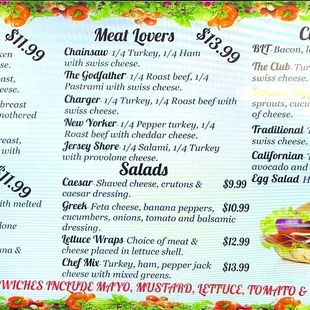 a menu for a sandwich