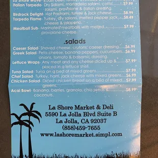 the menu for the restaurant