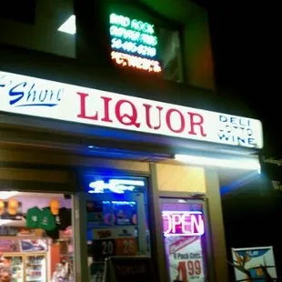a liquor store at night
