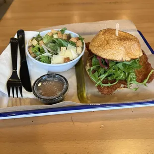 Indiana Pork Tenderloin Sandwich with side salad