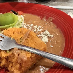 Mushy rice in shape of heart.