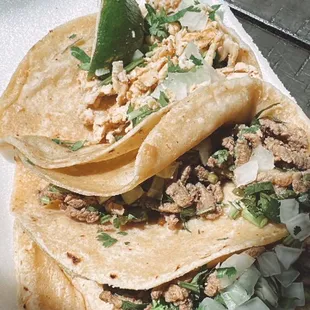 Chicken and steak Tacos