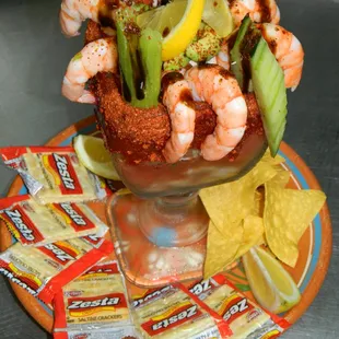 a bowl of shrimp and chips