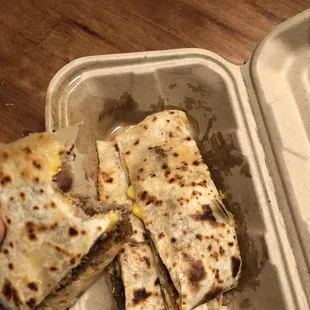 Carnitas quesadilla. Very greasy, but tasty, and stuffed with meat!