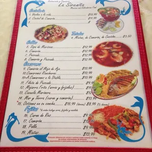 the menu for the restaurant