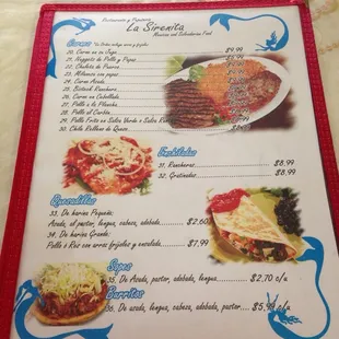 the menu for the restaurant