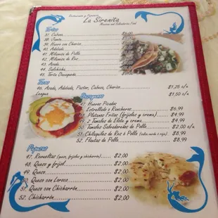 a menu for breakfast