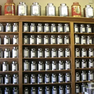 a shelf full of spices