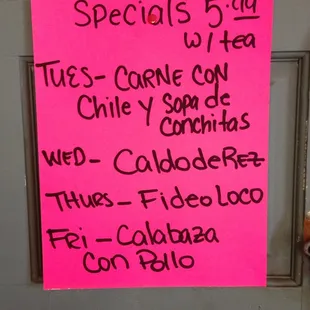 Weekly specials.