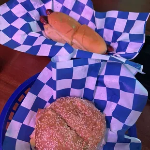 The hot dog (amazing) and the sandwich