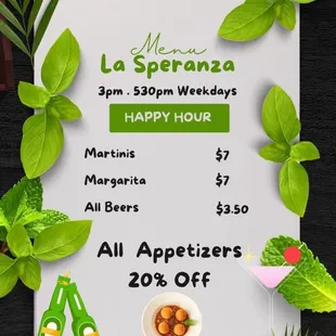 Happy Hour menu 4/19/24