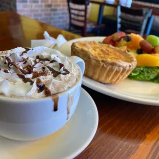 Mocha and ham and cheese quiche with fruit!