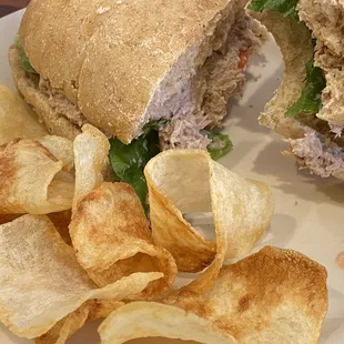 Tuna Whole Chicken Salad Sandwich (you pick your own bread) . Very large portion! So good!   Whole Tuna