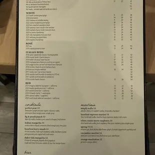 Drink menu