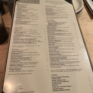 the menu of a restaurant