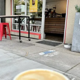 Outside setting and a cafeteria grade crappuccino + tax &amp; tip ~$6