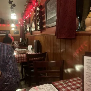 Dinner Ng room red checked table cloths.