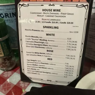 Wine menu