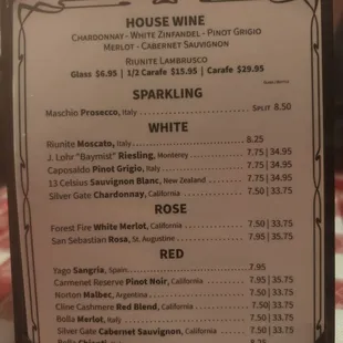 Wine menu