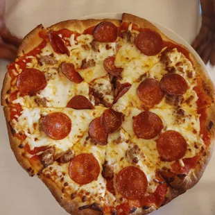 Pizza de carne. Light on the meat which is how we asked for it to be prepared