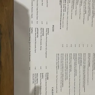 Bottom of the dinner menu