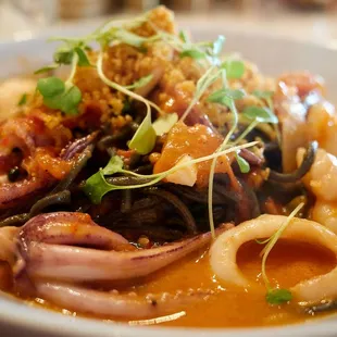 Frutti di Mare (squid ink bucataini, lobster, rock shrimp and calamari)