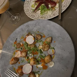 Scallops &amp; duck prosciutto